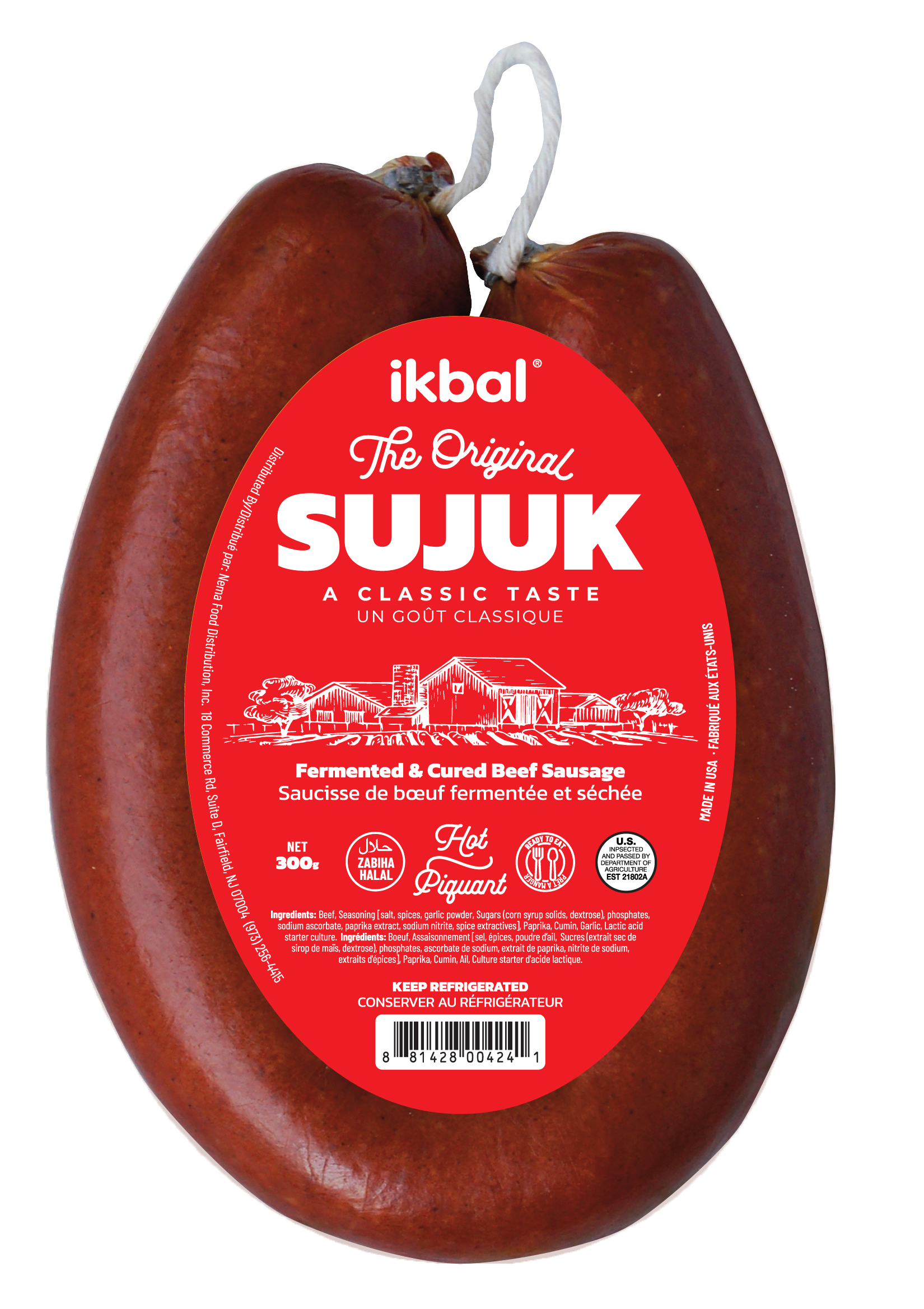 IKBAL Sujuk Stick, Hot 300g, Authentic Turkish Deli