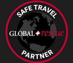 A safe travel global rescue partner logo on a black background
