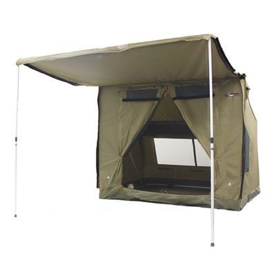A tent with a canopy and a window on a white background.