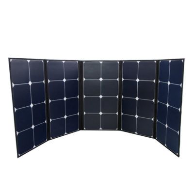 A folding solar panel is shown on a white background