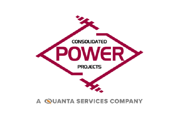 Consolidated Power Projects logo in maroon with “A Quanta Services company” tagline on white background
