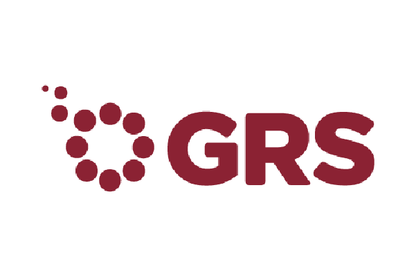 Maroon GRS logo with a dotted circular emblem on a white background