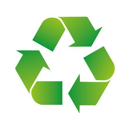 Un simbolo verde del riciclaggio con tre frecce che puntano in direzioni opposte su uno sfondo bianco.