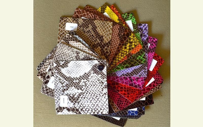 Un mazzo di carte serpente di diversi colori sono impilate una sopra l'altra