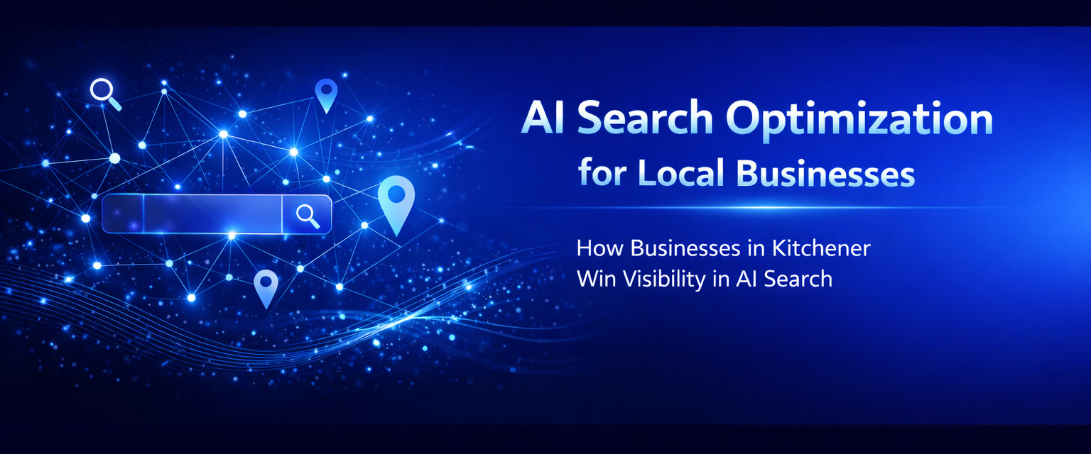 AI search optimization for local businesses in Kitchener showing digital search network and local di