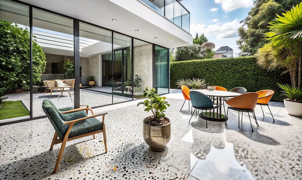 beautiful outdoor patio with weather-resistant concrete coating