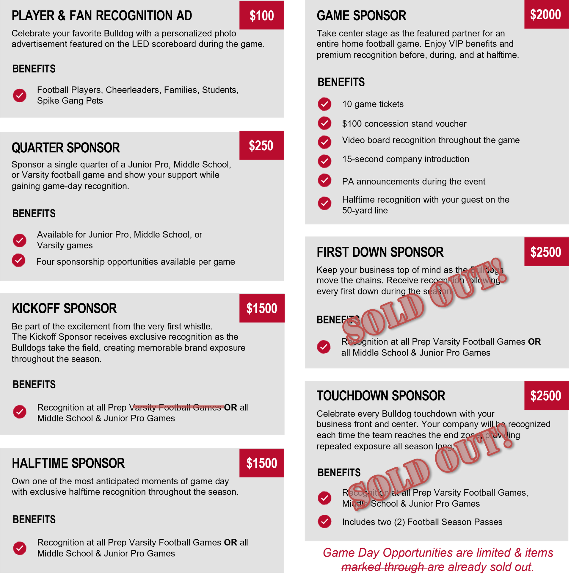 Game Day Sponsorship Opportunities