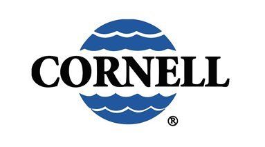 Cornell logo, blue wavy lines within a blue circle, with