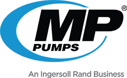 Logo for MP Pumps, a business unit of Ingersoll Rand. Features