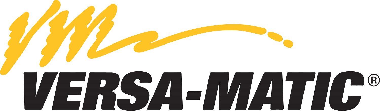 Versa-Matic logo: Yellow squiggly lines above the black text