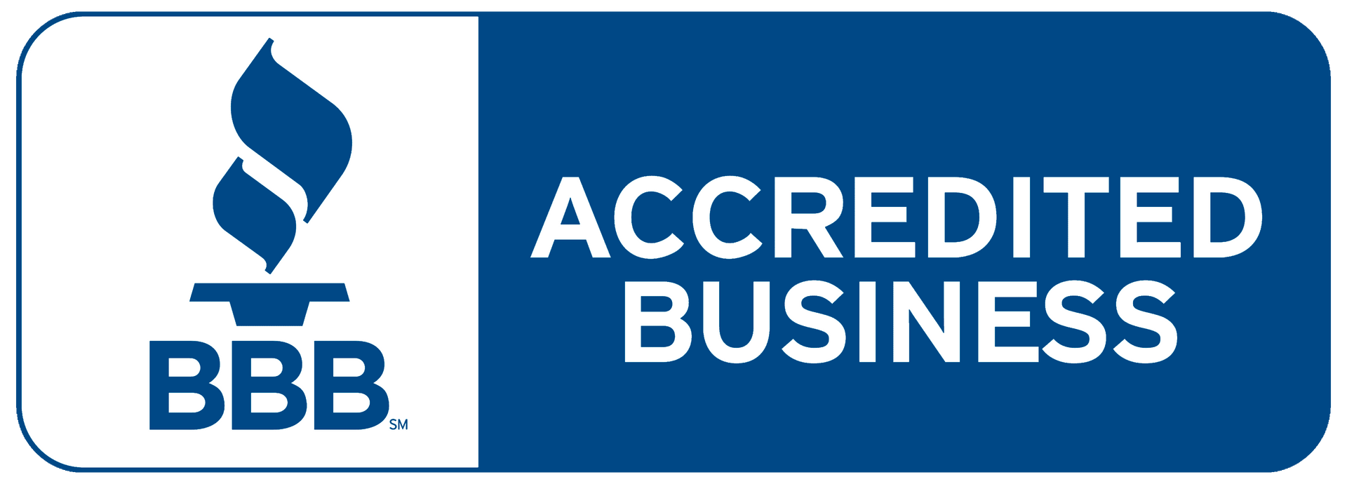 A blue sign that says accredited business on it