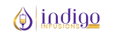 the logo for indigo infusions is purple and gold .