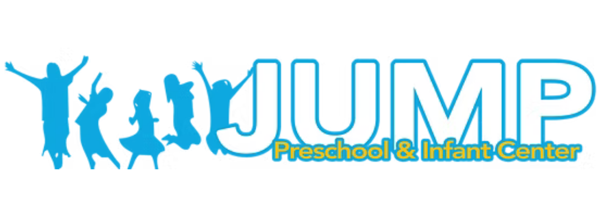 Blue logo for JUMP Preschool & Infant Center with stylized children and text