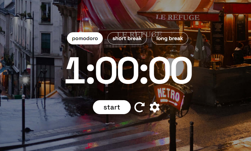 Screenshot of a pomodoro timer