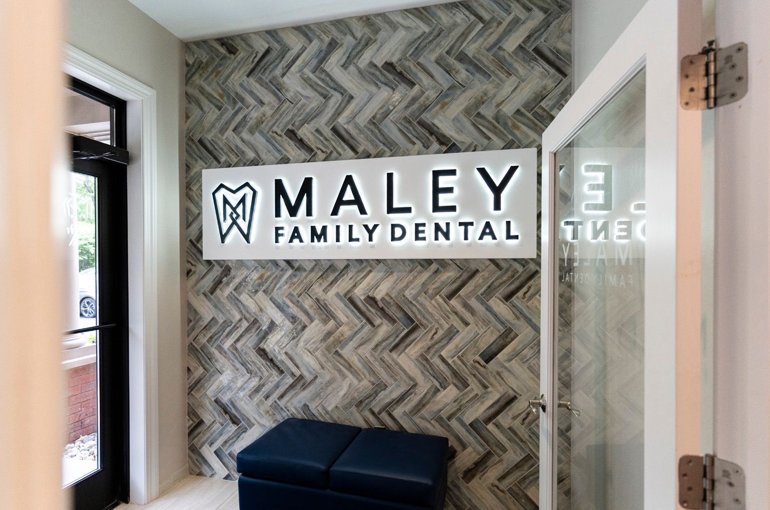 Maley Family Dental entrance with sign 