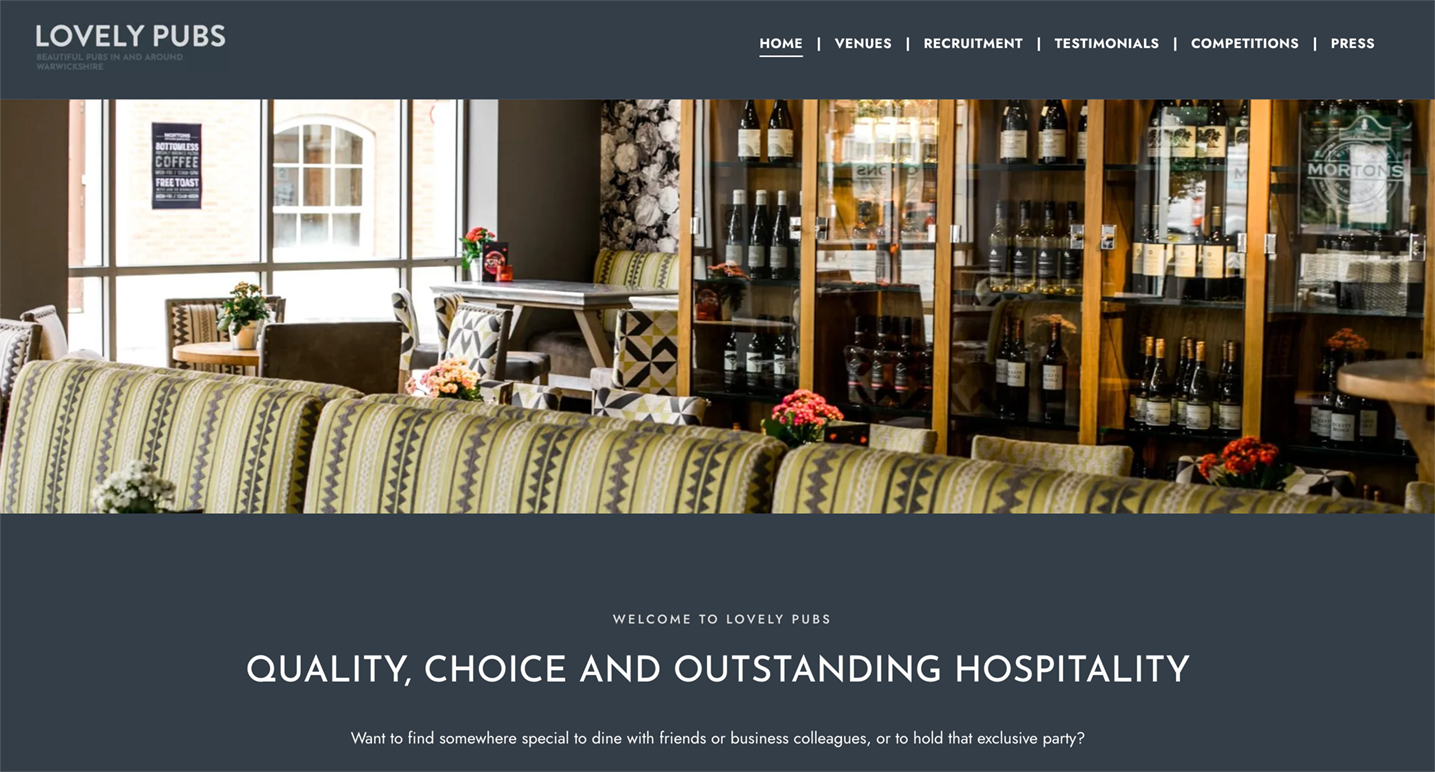 A website for a restaurant called lovely pubs