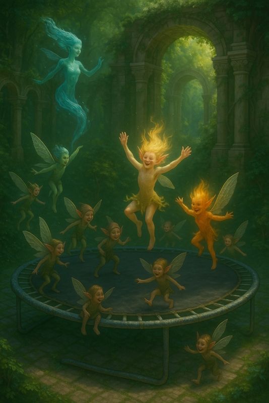 Elementals Playing on Trampoline