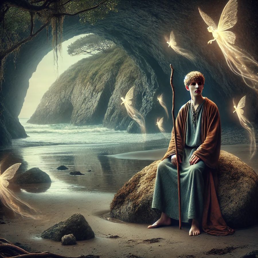 Merlin in his cave with Elementals