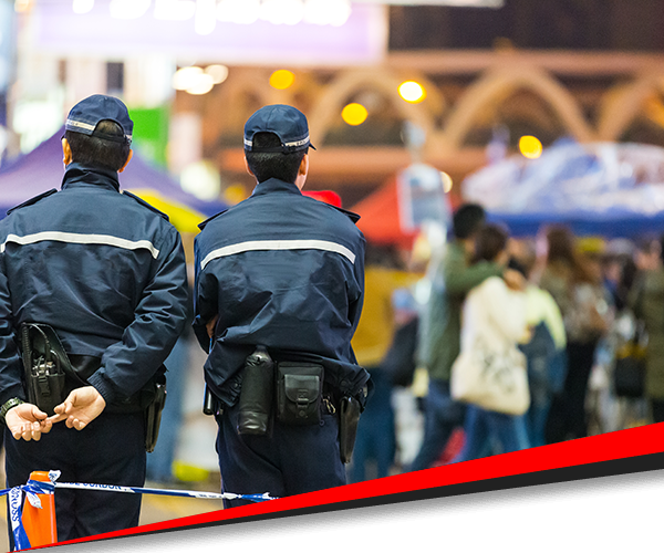 two security personnel standing guard