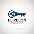 Logo: Blue key with a circular head, "EL PELON LOCK & KEY" in white on an orange banner.