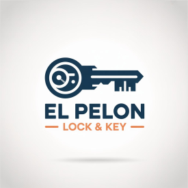 Logo: Blue key with a circular head, "EL PELON LOCK & KEY" in white on an orange banner.