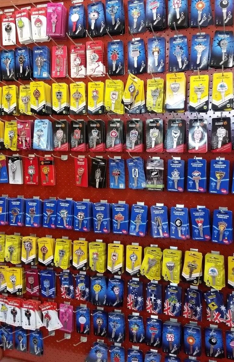 Wall Display of Packaged Keys in Various Colors — Shaine Hunter Locksmiths in Normanton, QLD