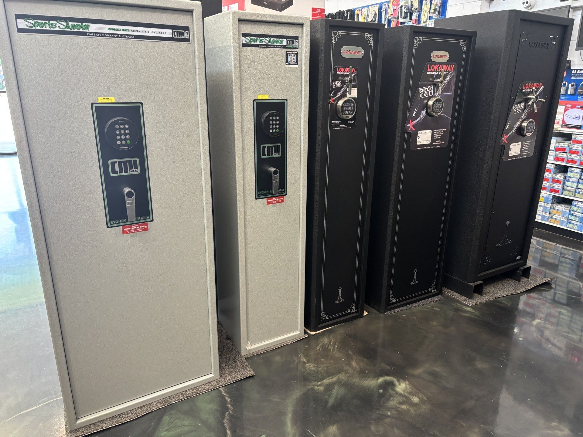 Gun Safes Displayed in a Store — Shaine Hunter Locksmiths in Cloncurry, QLD