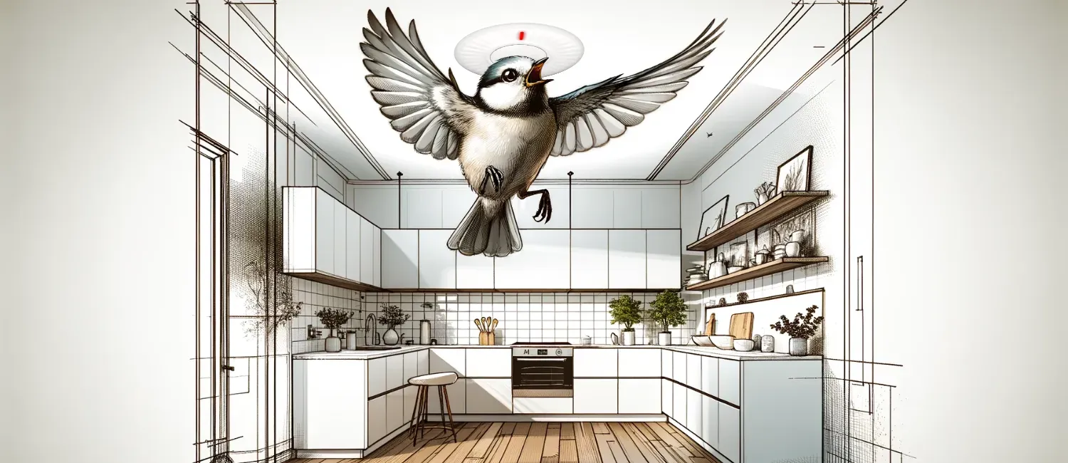 Smoke alarm with bird metaphor for a chirping alarm