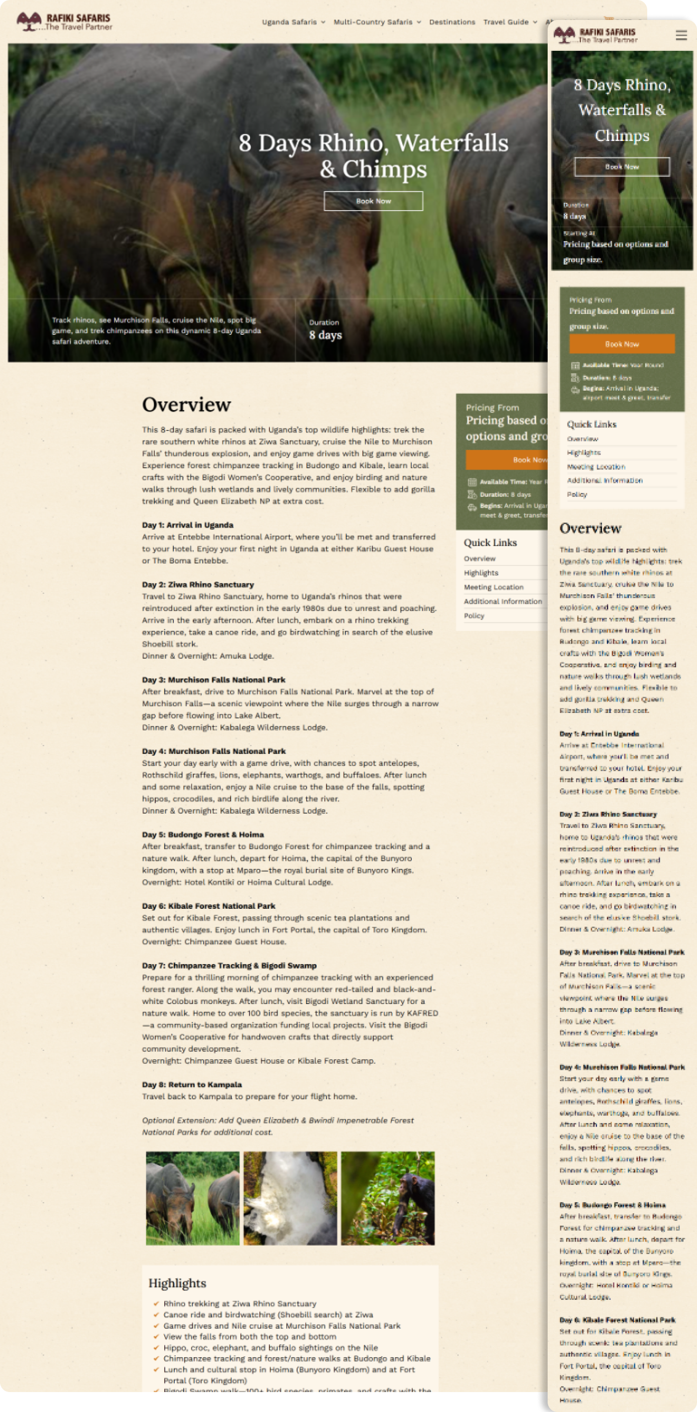 Website promoting outdoor adventures, featuring activities like rafting and off-roading in red rock canyons.