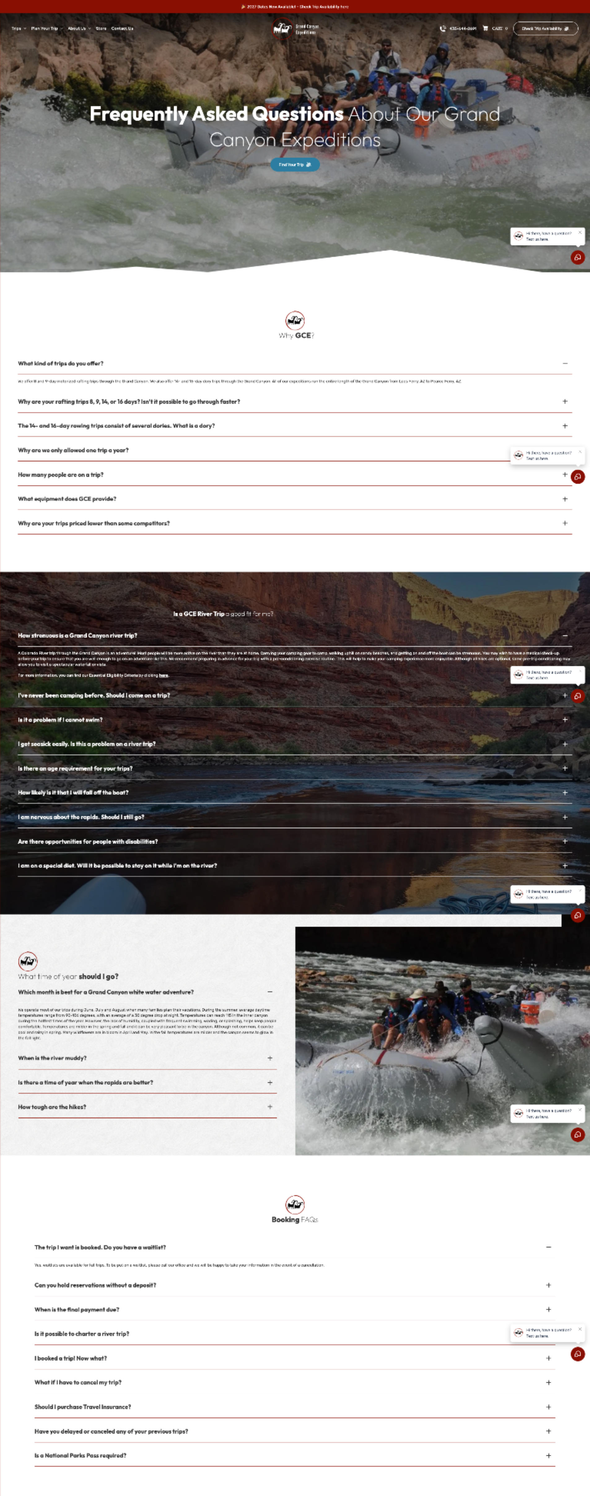 Website showcasing river rafting with a top-down view of the river, forms, and articles.