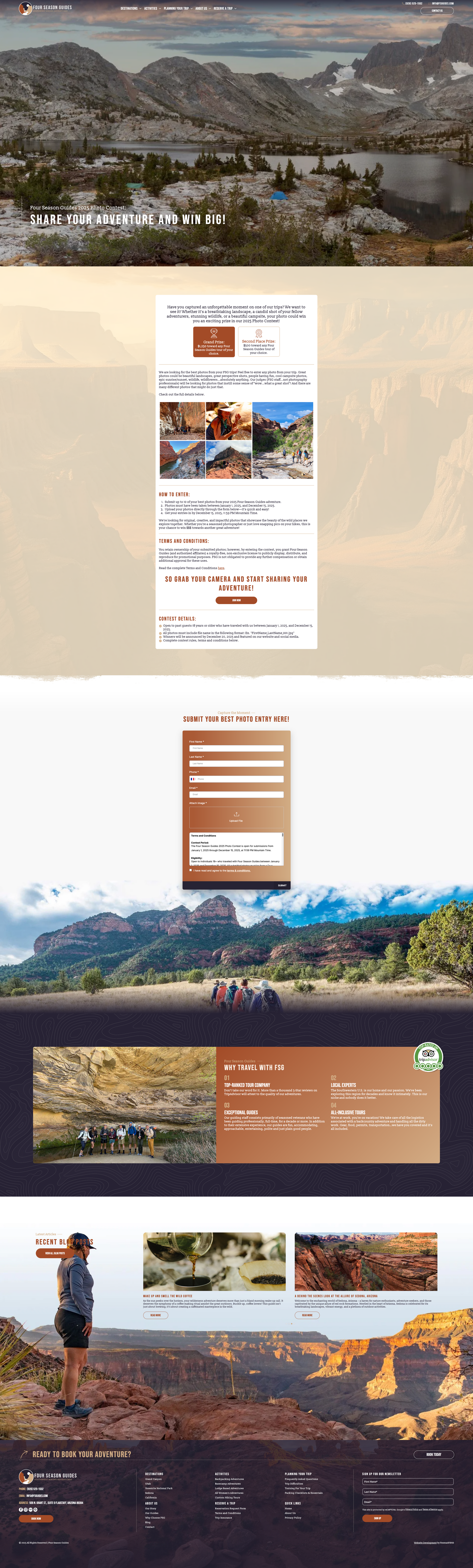 Website layout with landscape photos and form prompts.