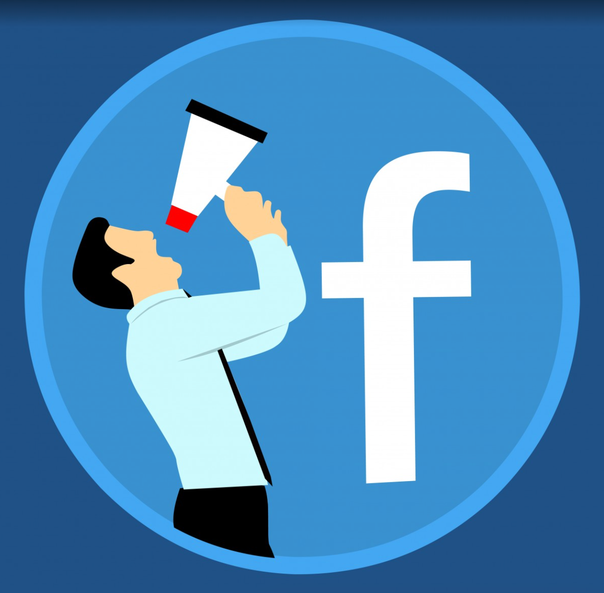 a man with a microphone beside the facebook logo icon