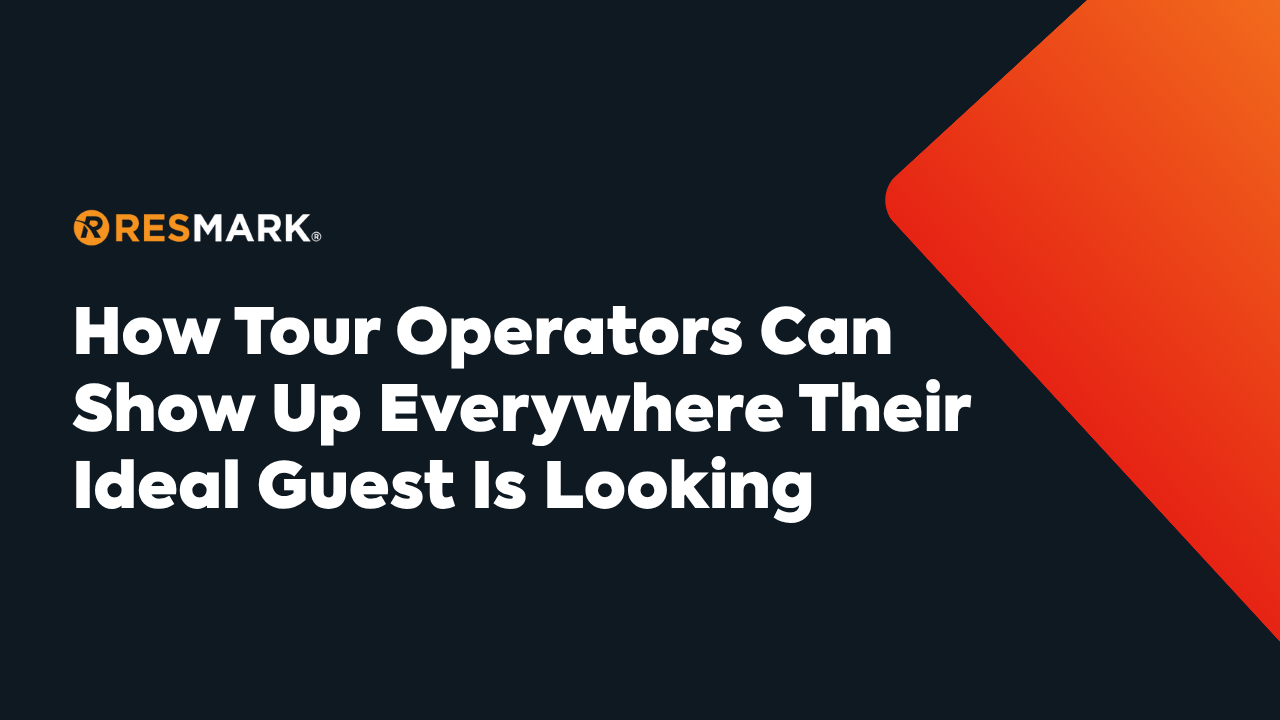 Dark background with orange geometric shape; Headline: