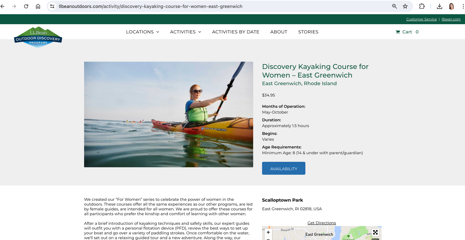 L.L. Bean Discovery Program Kayak Tour Page for Women