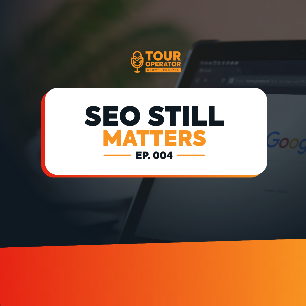 Podcast graphic: White rectangle with 