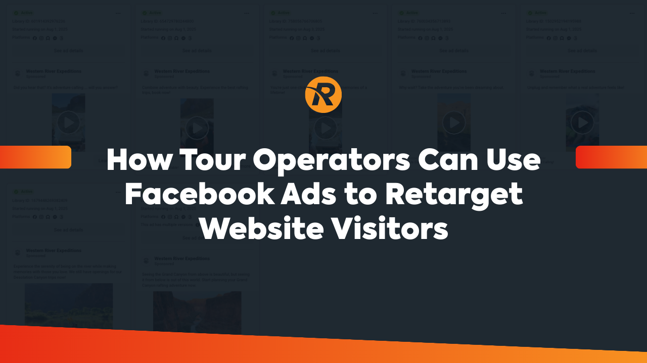 facebook ads with text text over top aying how tur operators can use facebook ads to retarget