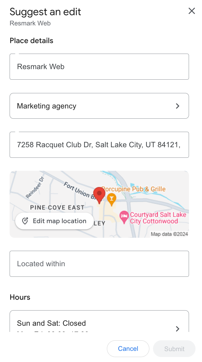 Resmark Web suggest and edit google business profile