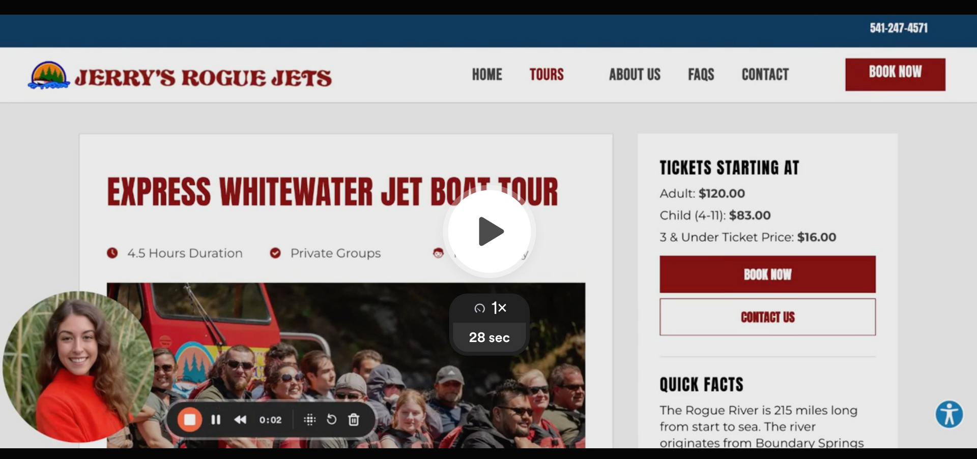 Jerry's Rogue Jets Booking Tour Page