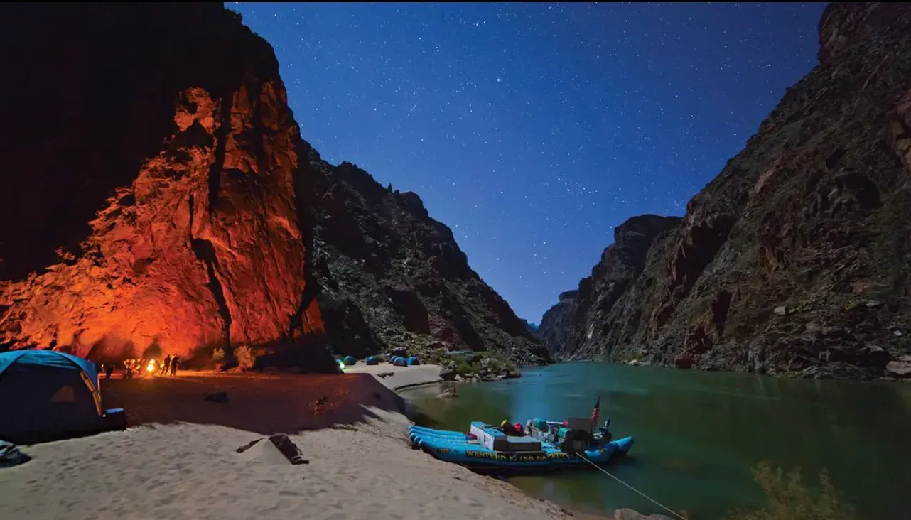 River rafting at night in Utah