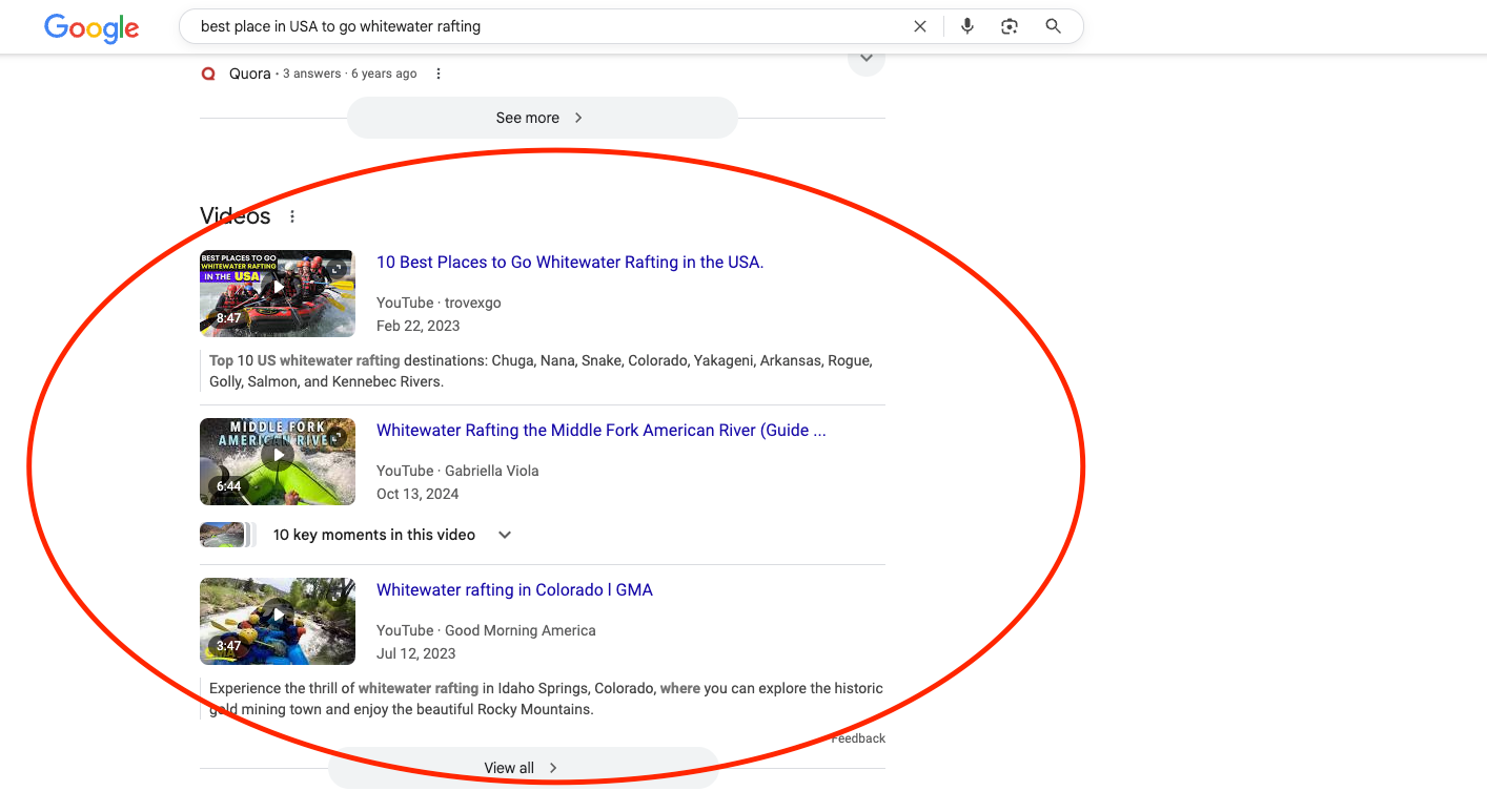 whitewater rafting youtube videos on google