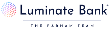 Luminate Bank logo with a colorful dot pattern and text 