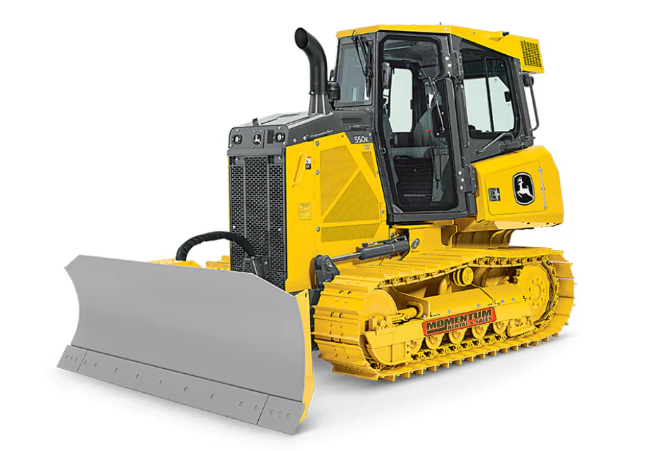 A yellow bulldozer with a blade on a white background.