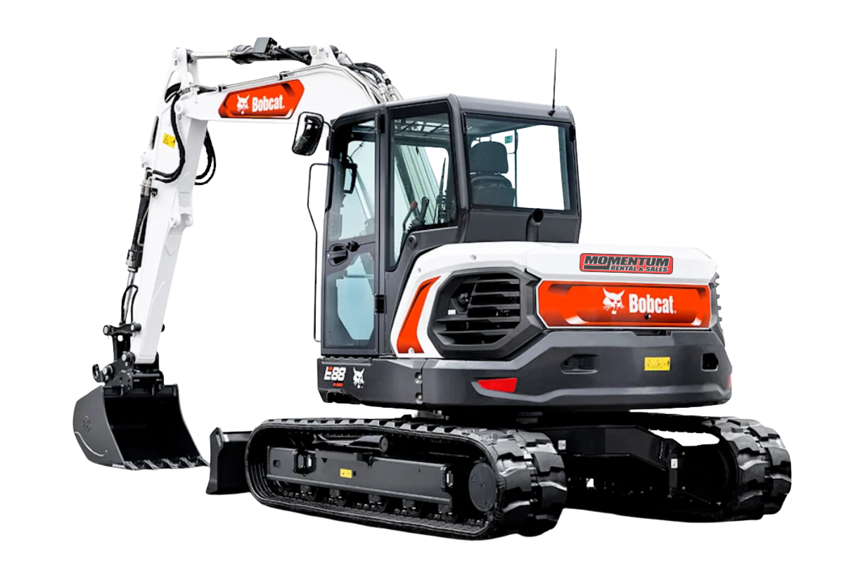 A bobcat excavator is sitting on a white background.