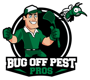 a logo for a company called bug off pest pros