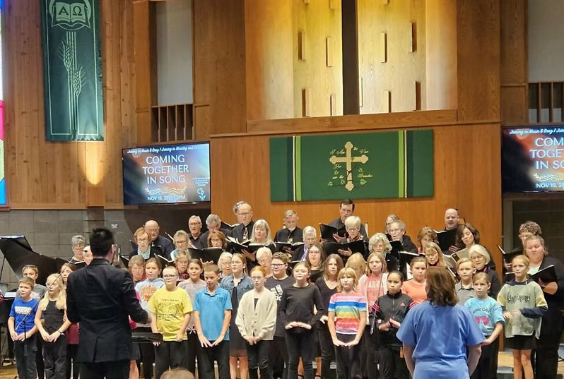 A choir is singing in a church