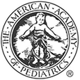 The American Academy of Pediatrics logo: a baby with outstretched arms within a circular seal.