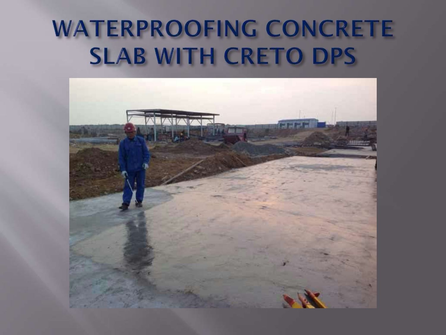 A man is standing on a concrete slab with creto dps