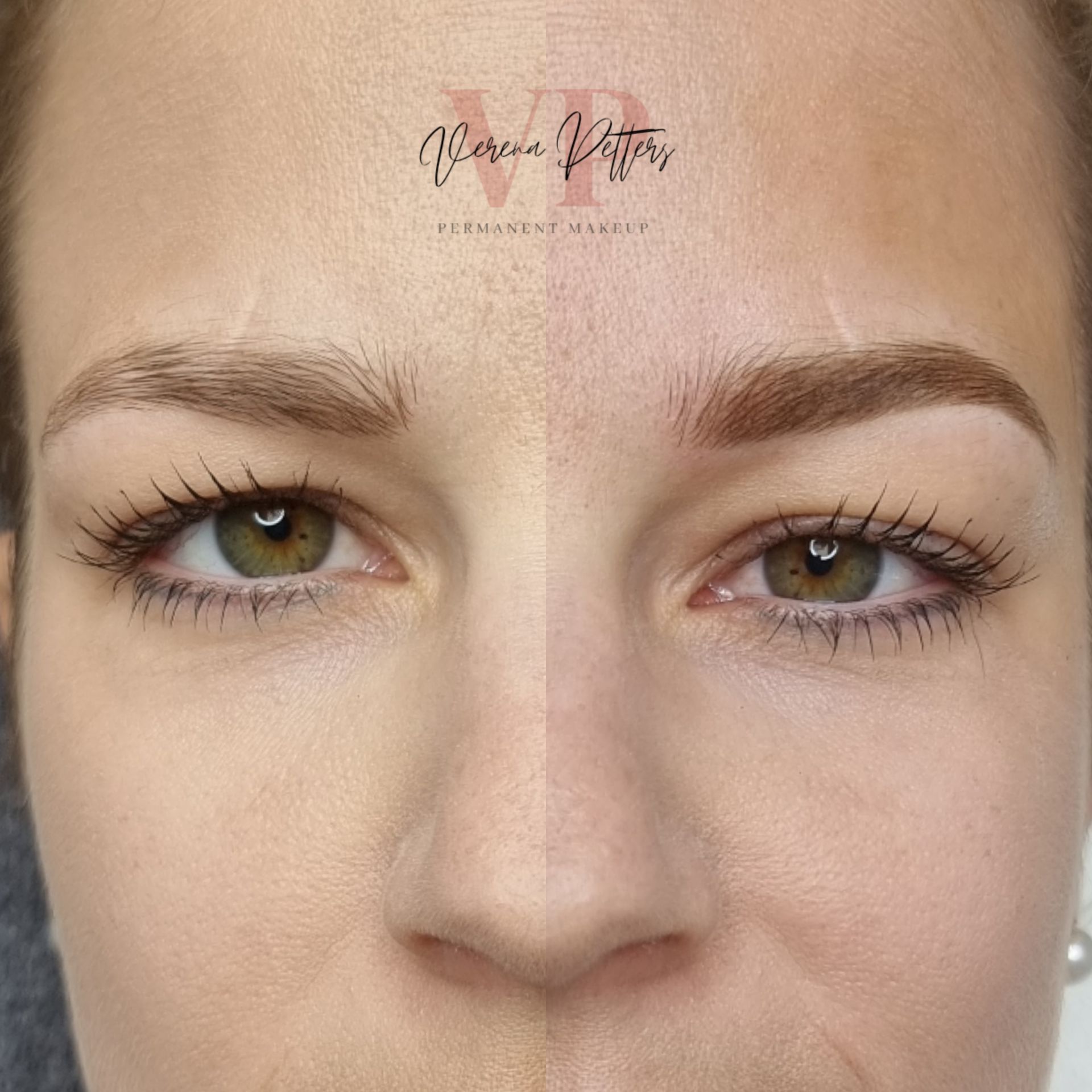 Eine Nahaufnahme des Gesichts einer Frau mit Permanent Make-up auf den Augenbrauen.