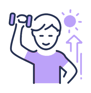 A boy is holding a small weight over his head.