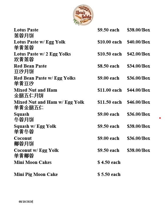 Moon Cake Menu Moon Cake Menu